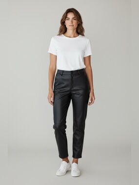 Zara Women’s Size Large Black Faux Leather Pants  Straight Leg